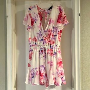 White pink purple floral romper